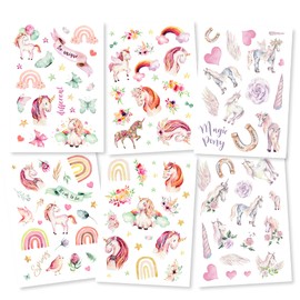 Pandawal® Children’s Tattoo Set of 6, Girls, Unicorn, Horses, Perfect for Birthday, Party Bags, Skin-friendly Temporary Tattoos