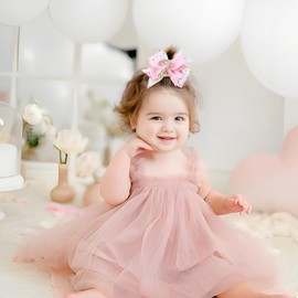 YanJie Baby Girl Birthday Hair Bow for 2 Years Old Toddlers Sprinkle Glitter Birthday Infants Hair Clips Hair Accessories with Pink Frosting Bows