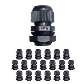 MGI SpeedWare Strain Relief NPT Nylon Cord Grip Cable Glands - 20 Pack (1/2", Black)
