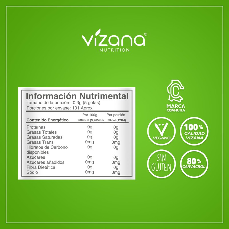 VIZANA NUTRITION | Aceite de Orégano (Uso interno y dermatológico)
