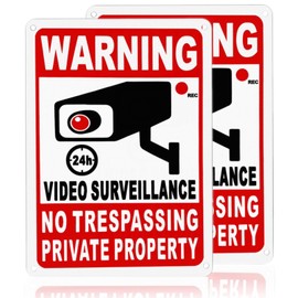 2pack Private Property No Trespassing Sign,10x7 Inch 24 Hour Video Surveillance Sign,Rust Free Aluminum Security Camera Sign,No Trespassing Signs Private Property,No Trespassing Signs,Security Signs.