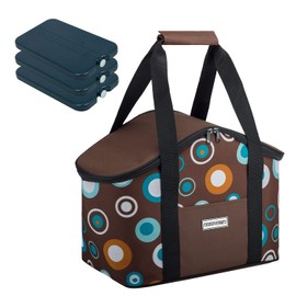 anndora Cool Bag with Carry Handle 20 Litres – TW-18147-169 Retro Brown with Circles – Includes 3 anndora Ice Packs Dark Blue