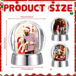 Wettarn 6 Pcs Photo Snow Globes DIY Crafts Clear Plastic Mini Snow Photo Globe with Base Liquid Photo Frame for Christmas Xmas Family Friends Thanksgiving Gifts Tabletop Display (Silver)