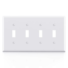 ELEGRP 4-Gang Toggle Switch Wall Plates, Mid-Size 4.88" H x 8.57" L Unbreakable Thermoplastic Faceplate Cover for Toggle Dimmer Light Switches, UL Listed (1 Pack, Glossy White)