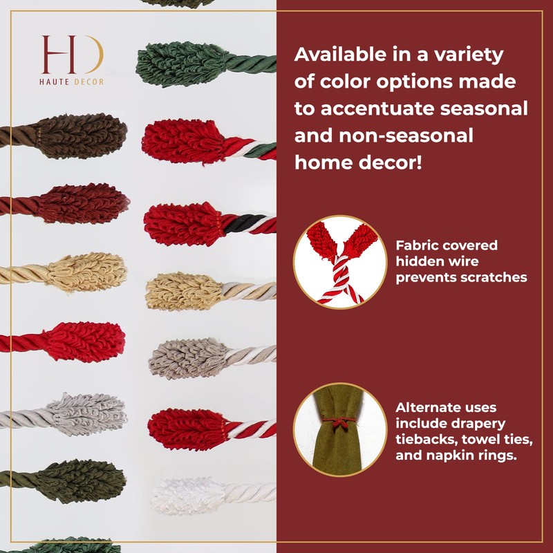 Haute Decor Decorative Twist Ties, 6 Pack, 16 inches (Olive