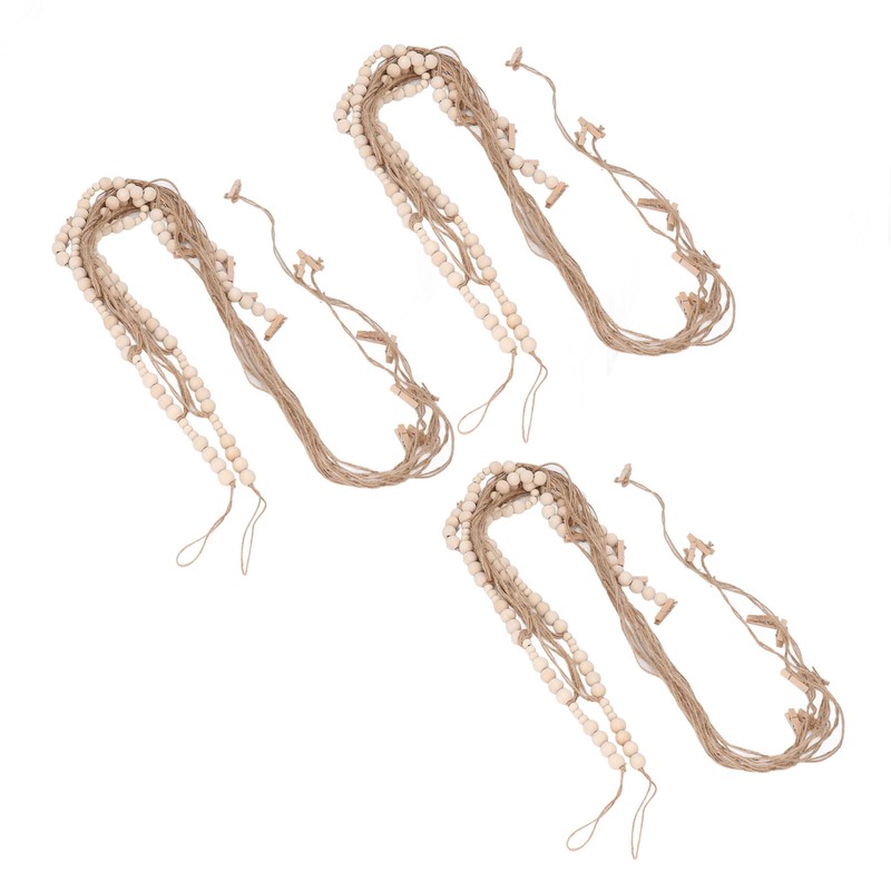 3pcs Hanging Photo Display with Wood Clips Beads DIY 110cm