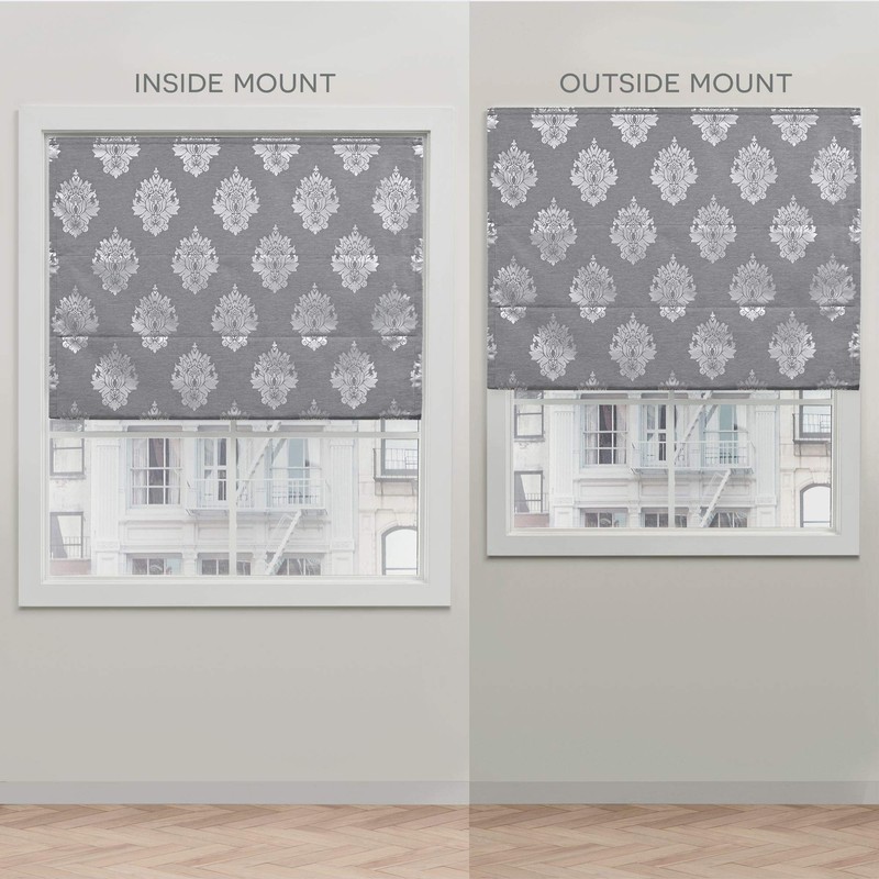 Exclusive Home Marseilles Damask 100% Blackout Roman Shade, 34"x64", Grey