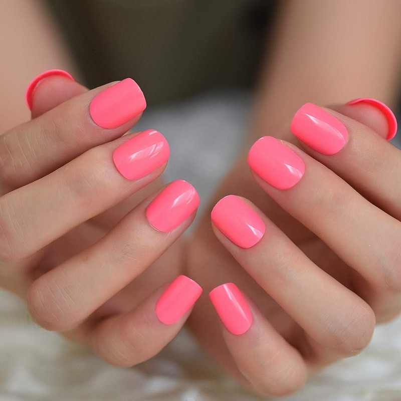 iMABC Glossy Watermelon Pink Press on Nails Full Cover Fake