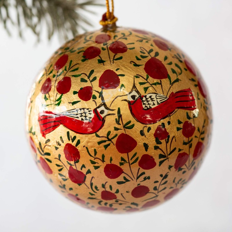 Aurora Christmas Bird Design Christmas Bauble, Red & Gold, 3"