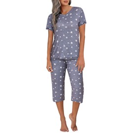 Ekouaer Pajamas for Women pjs Set for Women Sleepwear Capri Pajamas Set Short Sleeves Womens Pajama Sets Capri pjs