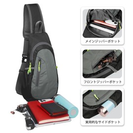 TITECOUGO Crossbody Shoulder Bag, Men's, Body Bag, Women's, Lightweight, Sports Bag, One-Shoulder Bag, Bicycle, Travel, Commuting to Work, black/dark grey