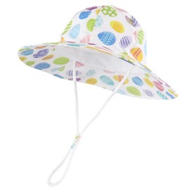 Connectyle Toddler Boys Wide Brim Sun Hat Baby Kids UPF 50+ Bucket Hat Outdoor UV Protection Beach Hat White Easter Egg M