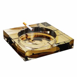 Gold Crystal Glass Ashtray Creative Personality Gift Outer Diameter 15 x 15 x 3 cm, Inner Diameter 11 x 11 x 2 cm