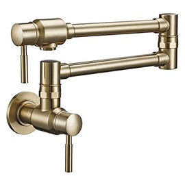 BAGNOLUX Kitchen Pot Filler Faucet Wall Mount Spout Cold Water Only Double Lever Handle with Dual Joint Swing Arm Sink Faucet Brushed Brass