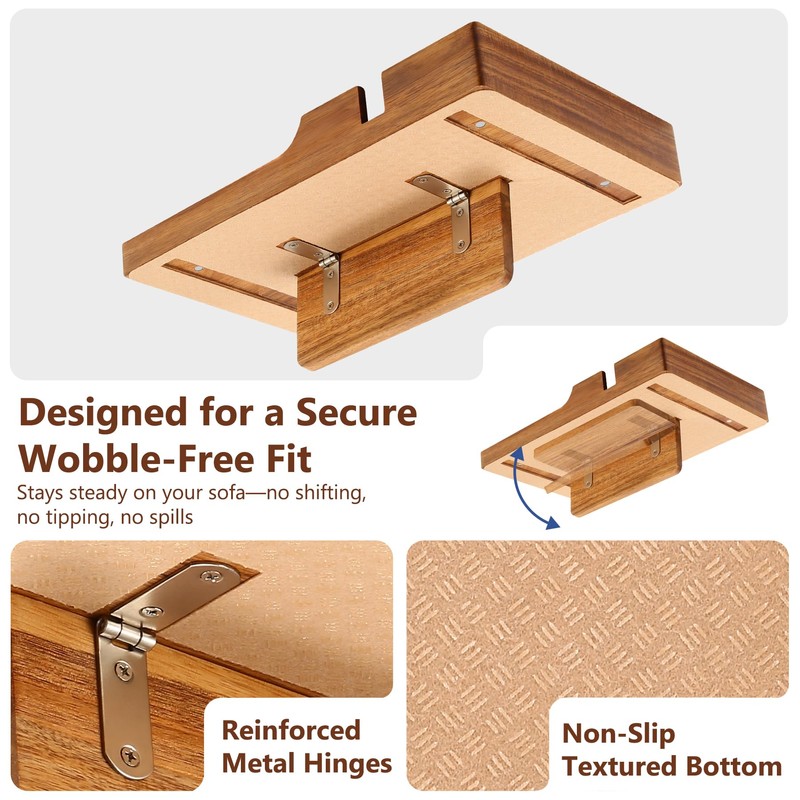 Couch Insert Tray for Middle Seat, Acacia Wood Couch Table