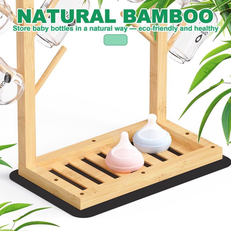 Bamboo Baby Bottle Drying Rack, Vertical Bottle Dryer Holder with