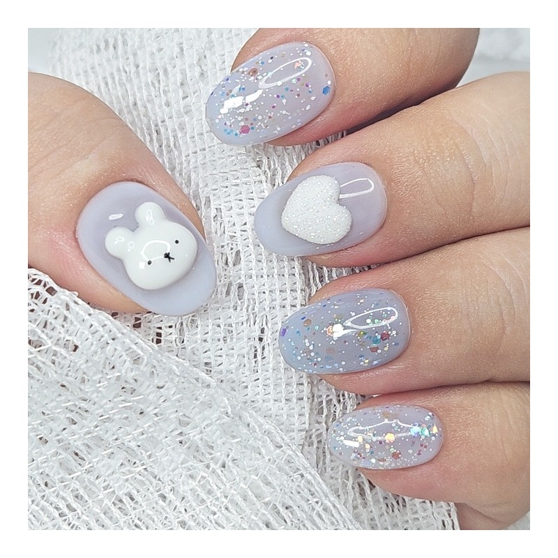 Heart Bear Handmade Nail Tips - Short Oval / 하트