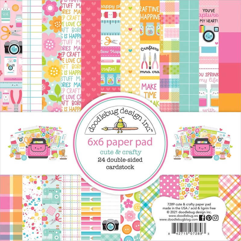 Doodlebug Paper 6X6 PAD, Cute & Crafty, 12 Designs/2 Each