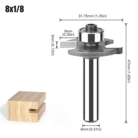MACHSWON Router Bits 8mm Shank Tongue and Groove Router Bits Ball Bearing T-shaped Slotting Cutter 31.75mm Cut Diameter 3mm Cut Length Milling Routing Bit Woodworking Cutting Tool