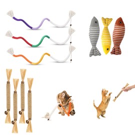 LURICO Katzenspielzeug – Katzenspielzeug Selbstbeschäftigung mit 4 Katzenminze Sticks, 3 Katzenminze Fisch & 3 Kauschnüren – Reduziert Ängste & fördert die Zahnpflege