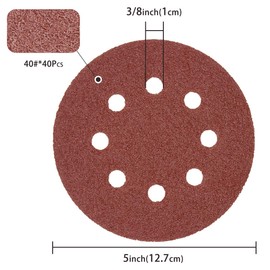 LESNIC 40 Grit Sanding Discs 50 pcs, 125mm Sanding Sheets 5in 8 Holes Pads Hook and Loop for Orbit Orbital Sander and All Oscillating Tools