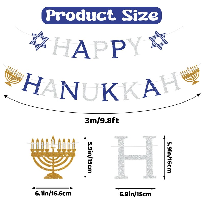 Serpizepaty Hanukkah Decorations for Home, Pre-Strung Happy Hanukkah Banner