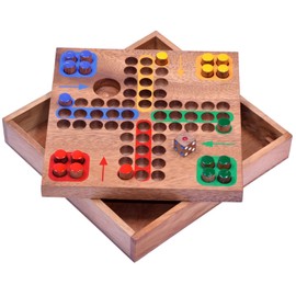 LOGOPLAY Ludo - Small Travel Game 16 x 16 cm - Dice Game - Board Game - Family Game - Wooden Board Game with Plugs