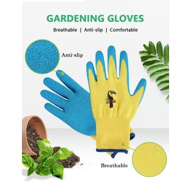 Donfri 3 Pairs Kids Gardening Gloves Safety Work Gloves Waterproof Natural Latex Childrens Gloves for Girls Boys,Kindergarten, Infants, DIYJobs, Outdoor (Size 6 (Age 9-12))