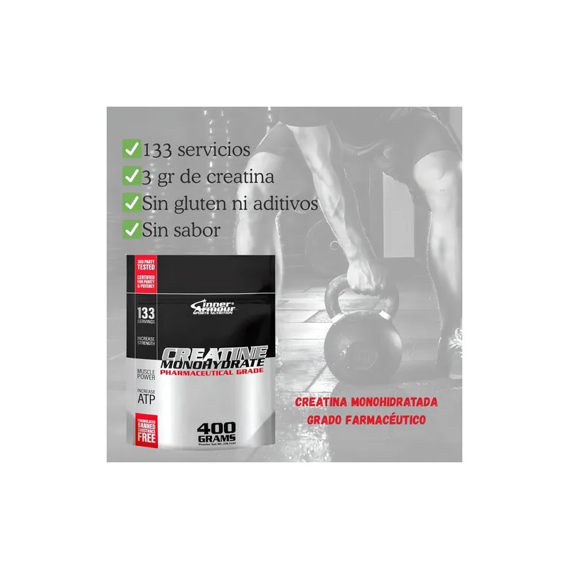 Creatina Monohidratada Inner Armour 400g 133 Servicios Sabor Sin Sabor