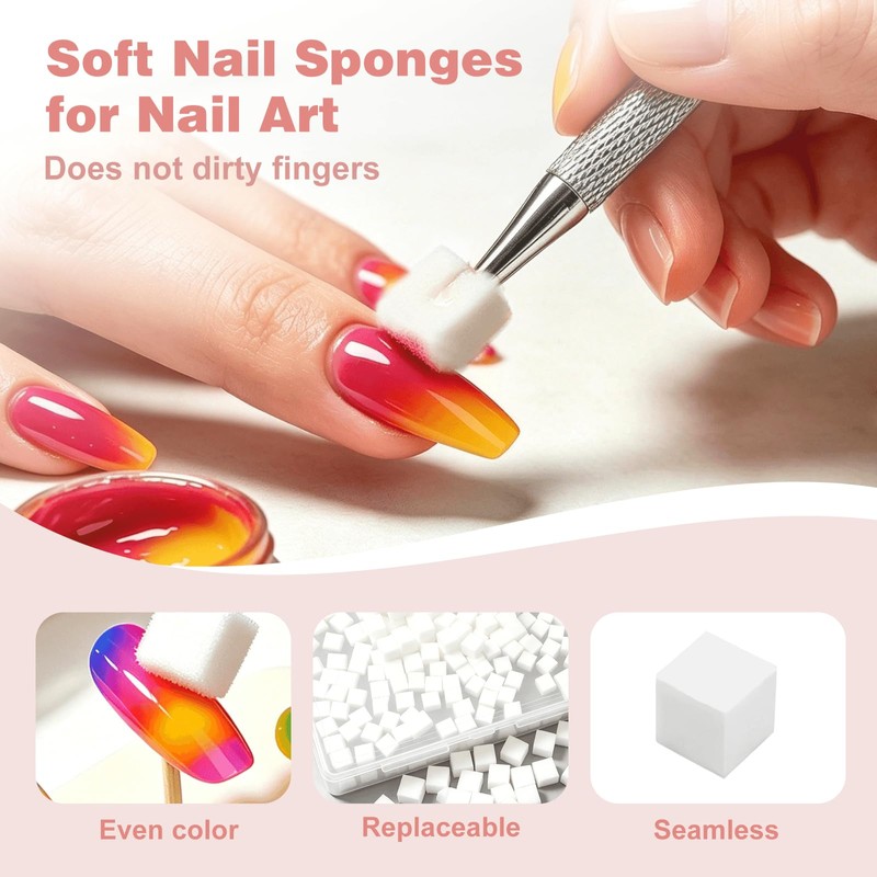 200PCS Soft Nail Sponges with 1PCS Grabbing Pen for Ombre