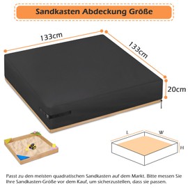 Iptienda Sandpit Cover, 500D Oxford Sandpit Cover, Waterproof Protective Cover, Sand Playground, Breathable, Sandpit with Cover with Drawstring for Sandpit Garden, 133 x 133 x 20 cm