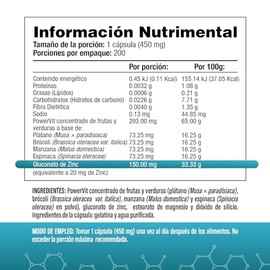 Gluconato de Zinc 20 mg de Zinc Elemental | Uno al día | 200 Cápsulas | S&V | Sin Gluten y Sin OMG.