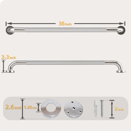 36 Inch Shower Grab Bar, Bathroom Grab Bar Handle with Anti-Slip Knurled Grip, Stainless Steel Bath Balance Bar, 1.25" Diameter Bath Safety Bar Support for Seniors Elderly Pregnant, Polishes Chrome