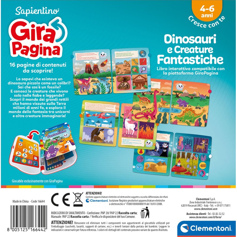Clementoni - Sapientino Girapagina, Dinosauri e Creature Fantastiche, Libro Interattivo
