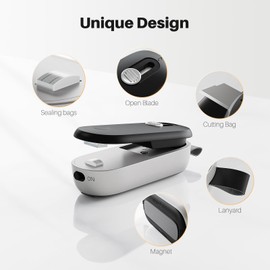 ODSD 2 in 1 Mini Bag Sealer - Heat Seal & Cutter with Lanyard, Portable Handheld Chip Bag Sealer for Snacks, Candies & Food Storage (Batteries Included)