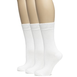 Hugh Ugoli White Crew Socks for Women's, Thin, Soft, Bamboo, Dress & Trouser, Seamless Toe & Non-Binding, Trendy, 3 Pairs, White, Shoe Size: 5-8