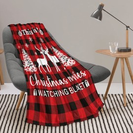 JOOCAR Red Christmas Flannel Throw Blanket This is My Watching Blanket White Snowflake Deer Winter Holiday Decor Soft Plush Warm Throw Blanket for Bed Couch Living Room Sofa Chair,100x125cm