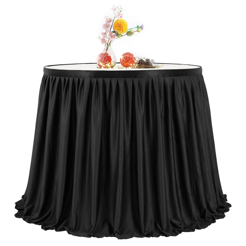 PARTISKY Black Polyester Rectangle Table Skirt, 6ft x 72in, Wrinkle