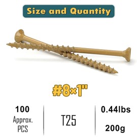 WELLOCKS Deck Screws 8 * 1 (200g), Tan 100 PCS, Rust-Resistant, Salt Spray Resistant, Epoxy Coated, T25 Torx Bit Included for Wood Fence, Decking & Outdoor Us