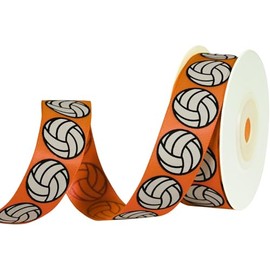 YKW Volleyball Ribbon, 5/8 Inch x 10 Yards, Orange Sports Satin Ribbon for Hair Bows Making & Gift Wrapping