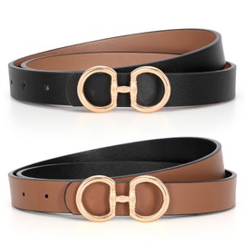 CESCOSI Reversible Leather Belt for Women with Gold Buckle 0.9 Width Ladies Leather Belt for Jeans Pants