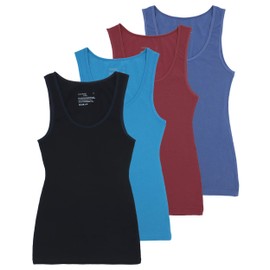 Comfneat Women's Basic Tanks Comfy Top (Color-Set-2 4-Pack, L)