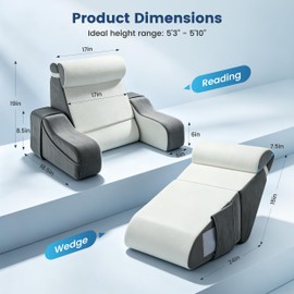 2 in 1 Bed Pillow for Sitting Up, Foldable Reading Pillow for Bed with Arms, 19 in Support Pillow for Sitting Up Rest Adult, Ergonomic Backrest Pillow for Reading/Gaming/Working in Bed or Couch