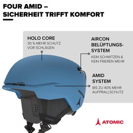 ATOMIC Four Amid Ski Helmet - Blue - Size L - Helmet for Maximum Safety - Ski Helmets with Comfortable 360° Fit System - Snowboard Helmet with Ventilation System - Head Circumference 59-63 cm