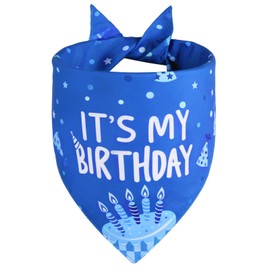 Agroon Birthday Dog Boy Bandana Blue Small 1PCS, Durable Triangle Reversible Scarf Bibs Handkerchief for Puppy Pet