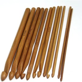 12pcs 6" Bamboo Crochet Hooks Needle Knitting Hooks Knit Craft Weave Yarn 3 to 10 mm Diameters