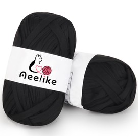 Aeelike T-Shirt Wool, Soft Knitting Yarn, Wool for Crochet, Baskets, for Bags, Blankets, Home Decoration, 2x100g (Black)