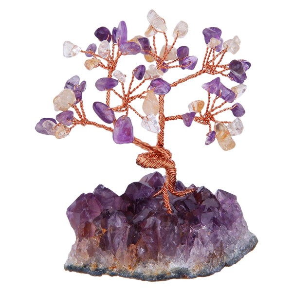 mookaitedecor Amethyst Citrine Tree of Life Decoration Stone Energy, Natural Rock Crystal Geode Base for Reiki Healing