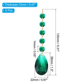 PATIKIL Teardrop Crystal Chandelier Pendants Beads, 5 Pack 135mm Length 38mm Chandelier Prisms Parts Ornaments Hanging Beads for DIY Arts Crafts Decoration, Dark Green
