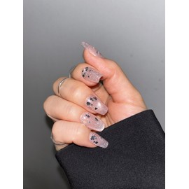 Heart Glitter Nail Tips Ussu Silver Glass Bead Magnet, Paddy Tip - 2. Almond-Short / 하트 글리터 네일팁 우수수 실버 유리알 마그넷, 패디팁 - 2. 아몬드-숏
